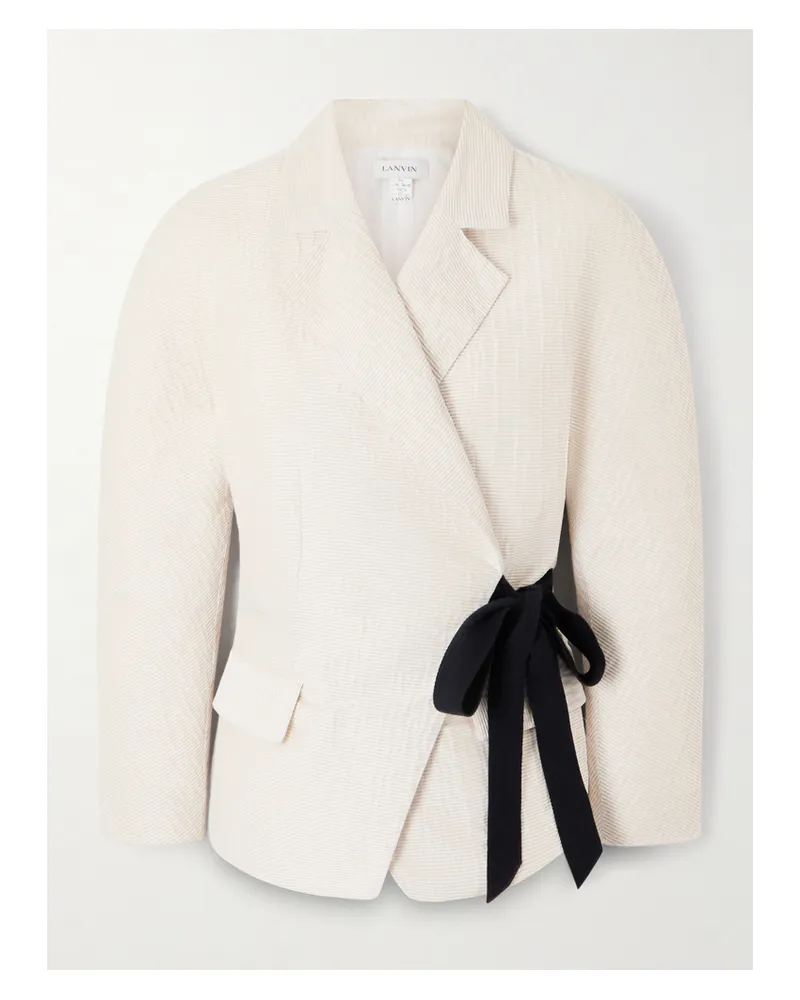 Lanvin Belted Textured-satin Jacket - Neutrals Neutrals