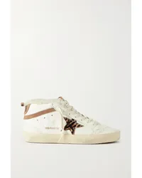 Golden Goose Mid Star Sneakers aus Leder, Veloursleder und Kalbshaar Creme