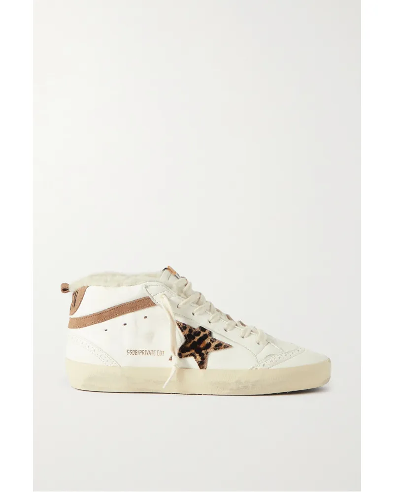 Golden Goose Mid Star Sneakers aus Leder, Veloursleder und Kalbshaar Creme