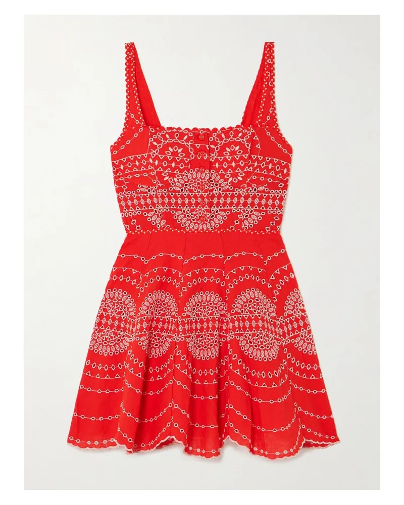 Charo Ruiz Winnie Minikleid Aus Einer Baumwollmischung Mit Lochstickerei - Rot Rot