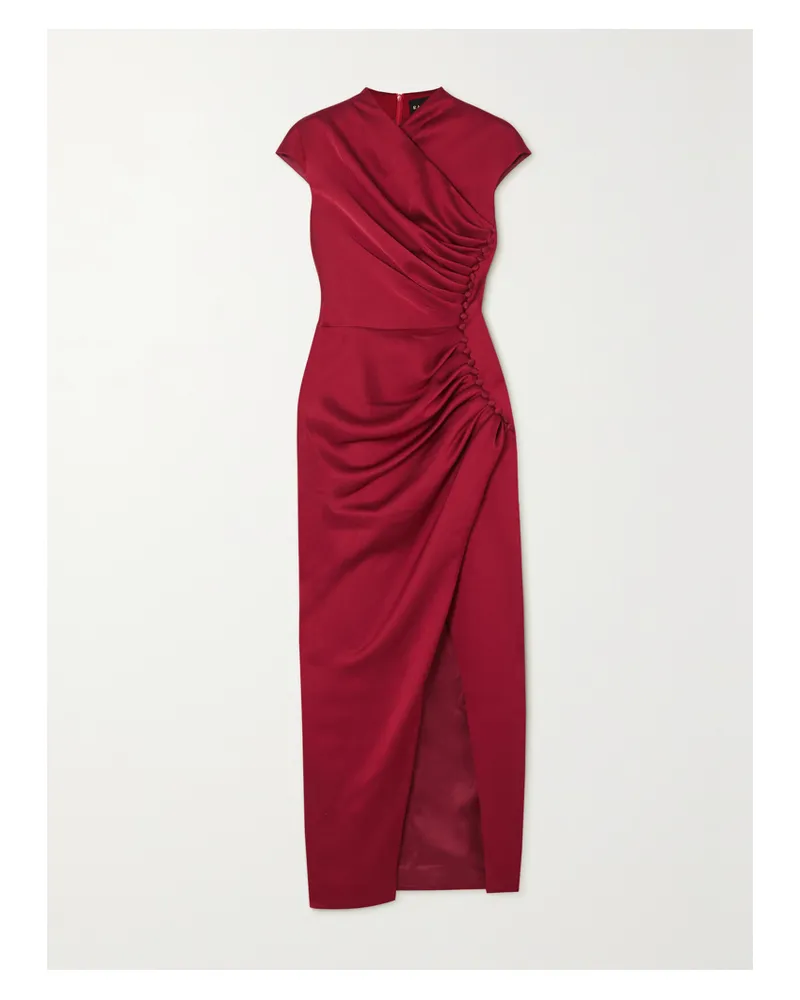 RASARIO Midikleid Aus Satin Mit Raffungen Und Zierknöpfen - Burgunder Burgunder