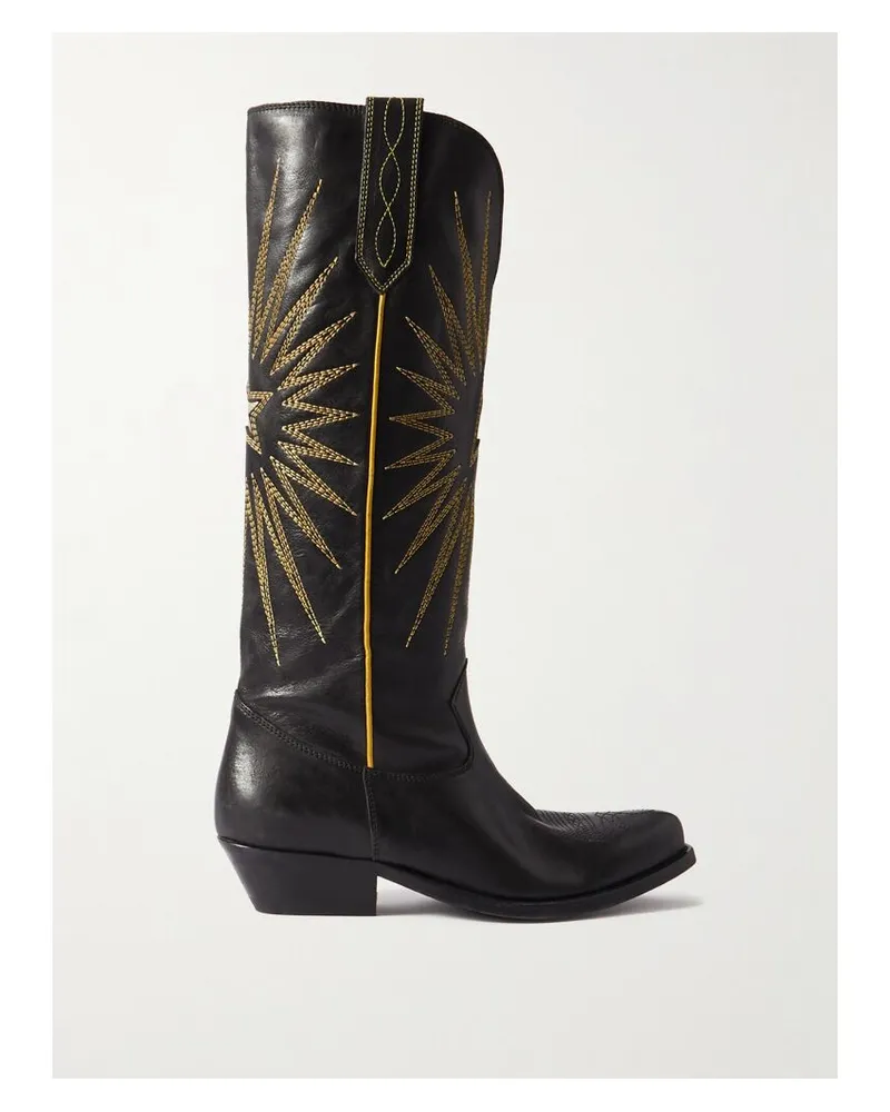 Golden Goose Wish Star Cowboystiefel Aus Leder Mit Stickereien Und Distressed-details - Schwarz Schwarz