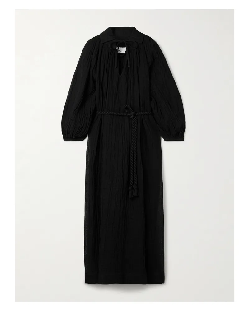 Lisa Marie Fernandez Poet Midikleid Aus Gaze Aus Einer Leinenmischung - Schwarz Schwarz