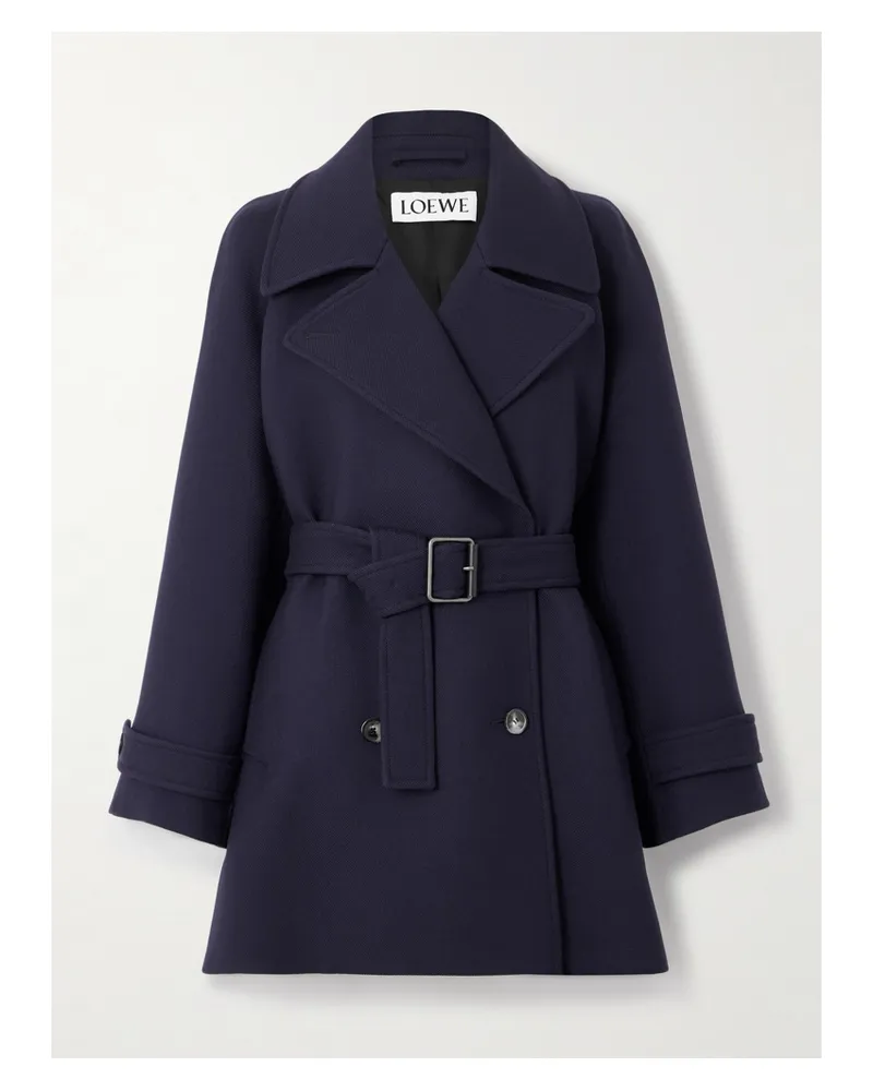 Loewe Doppelreihige Jacke Aus Twill Aus Einer Woll-seidenmischung Mit Gürtel - Blau Blau