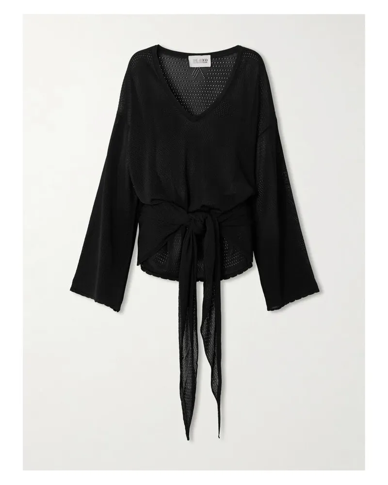 ATTICO Strandkleid Aus Pointelle-strick Zum Binden - Schwarz Schwarz