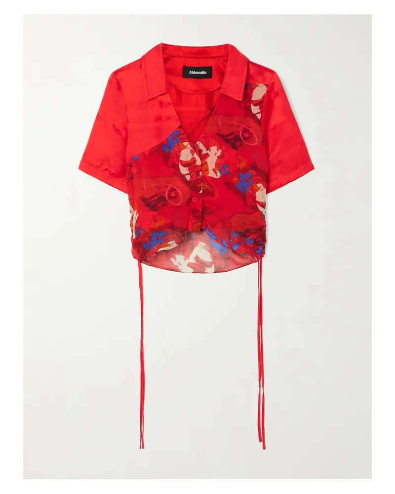AHLUWALIA Priya Mehrlagiges Hemd Aus Satin Und Bedrucktem Chiffon - Rot Rot