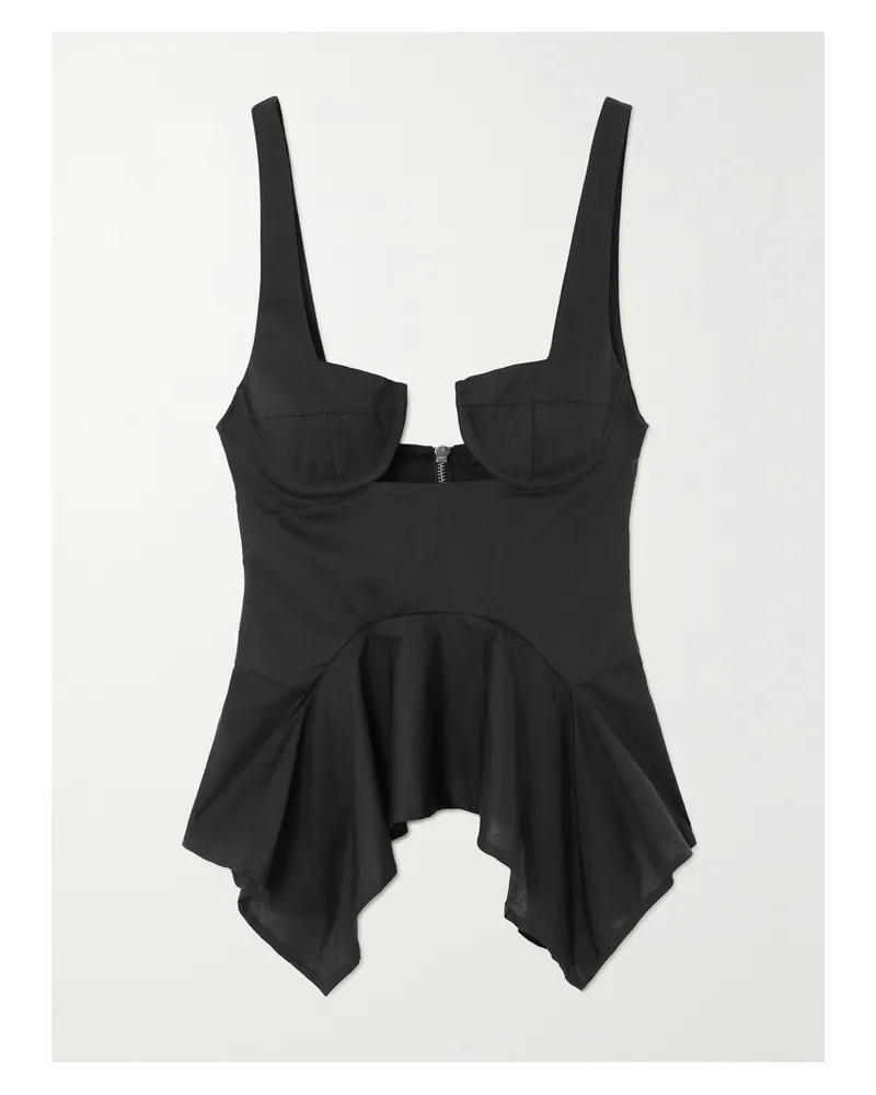 Marques ' Almeida Asymmetrisches Bustier Aus Baumwollpopeline Mit Schößchen - Schwarz Schwarz