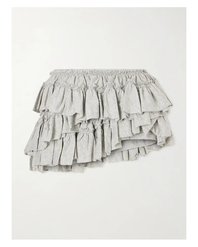 Dries van Noten Asymmetric Ruffled Cotton-jersey Shorts - Gray Gray