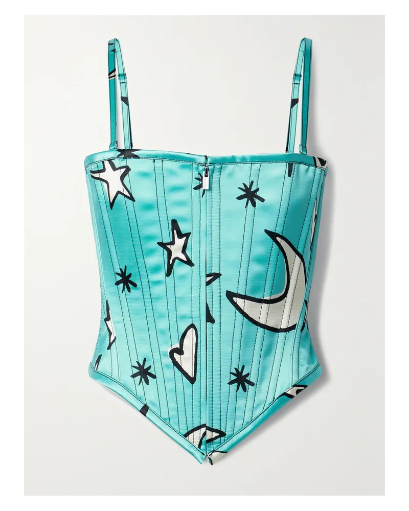 Christopher John Rogers Bustier Aus Bedrucktem Satin - Blau Blau