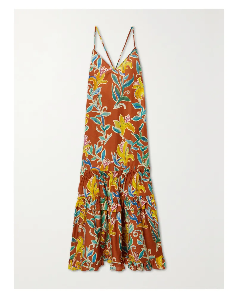 La DoubleJ Radiosa Maxikleid Aus Voile Aus Einer Baumwoll-seidenmischung Mit Blumenprint - Orange Orange