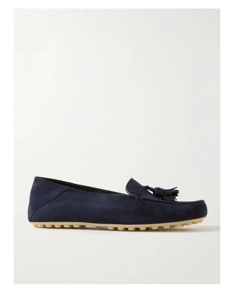 Loro Piana Loafers Aus Veloursleder Mit Troddeln Und Einklappbarer Fersenpartie - Blau Blau