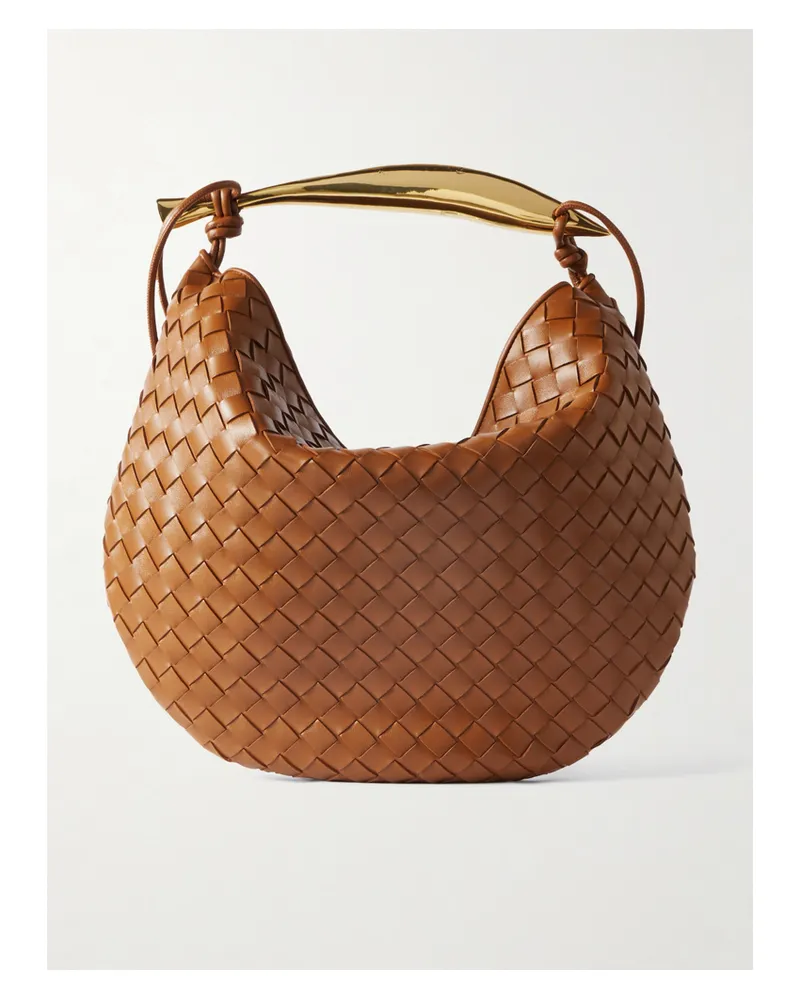 Bottega Veneta Sardine Medium Embellished Intrecciato Leather Shoulder Bag - Brown Brown