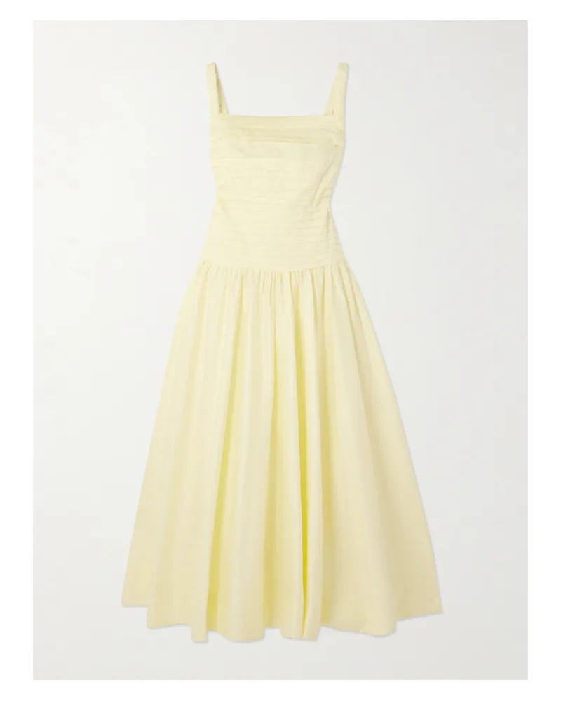 Aje. Star Pleated Cotton-poplin Midi Dress - Yellow Yellow