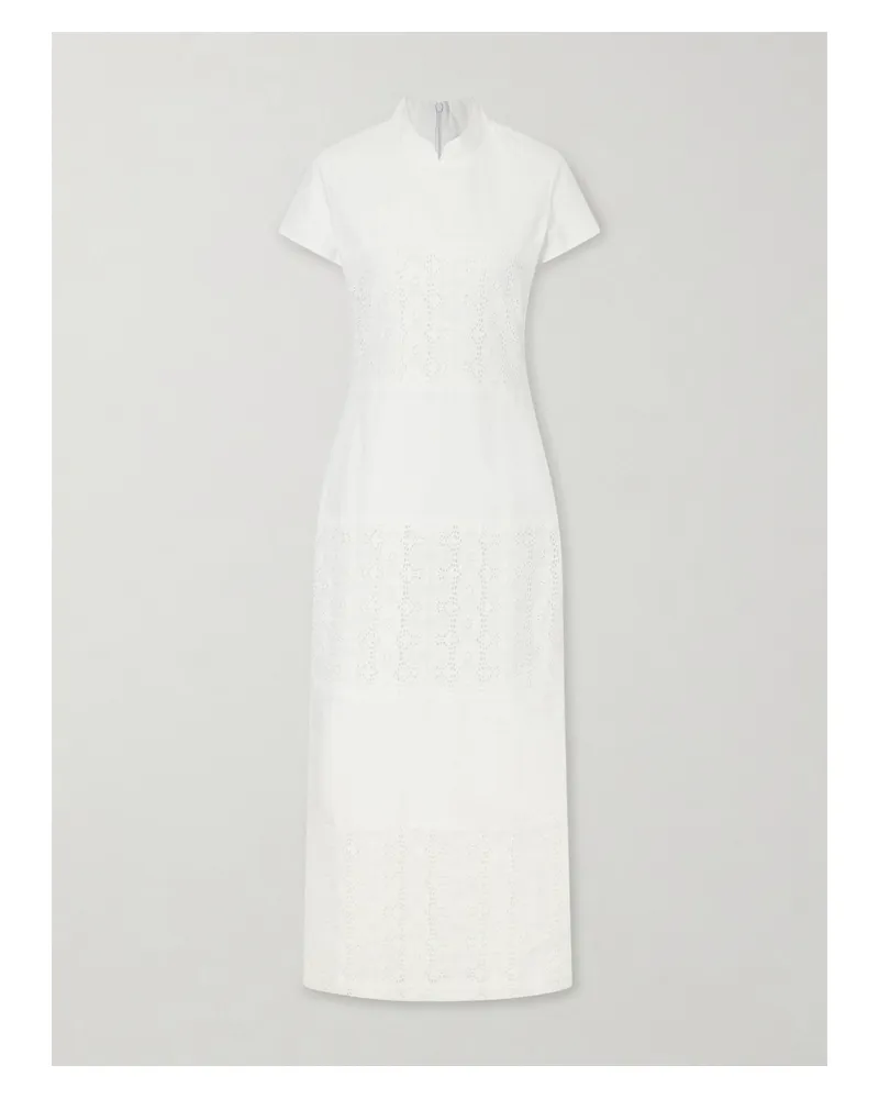 DESTREE Clelia Paneled Broderie Anglaise-trimmed Cotton-poplin Midi Dress - White White