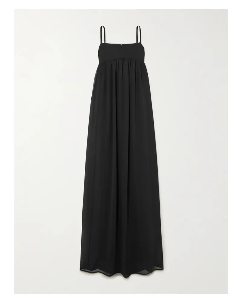 Jacquemus Peplo Rückenfreies Maxikleid Aus Crêpe De Chine Mit Raffungen Und Jersey-einsatz - Schwarz Schwarz