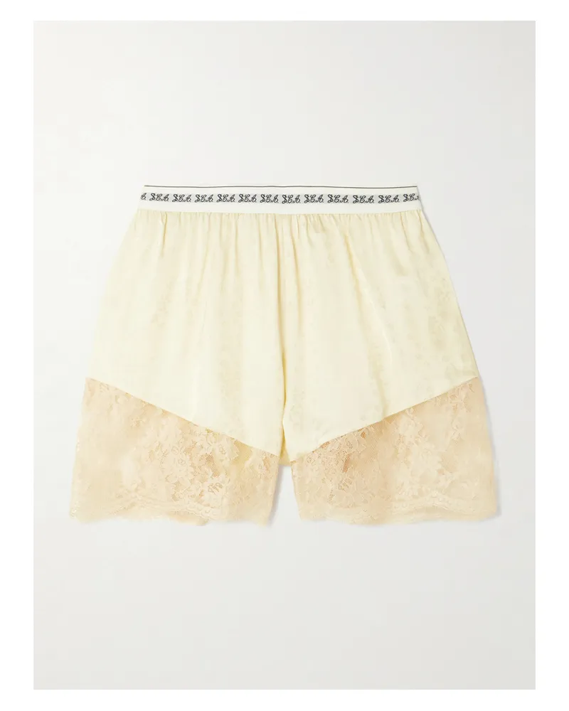 Sea Ethel Shorts Aus Glänzendem Jacquard Mit Spitzenbesätzen - Gelb Gelb