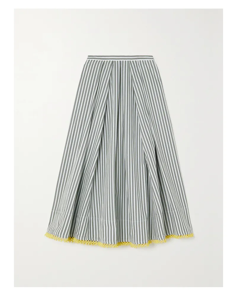 Rosie Assoulin Midirock Aus Gestreifter Baumwollpopeline Mit Falten Und Spitzenbesatz - Grün Grün