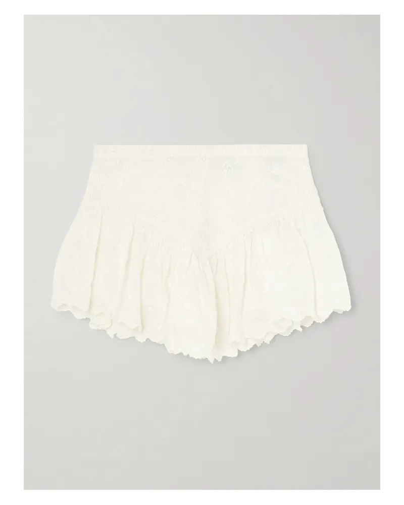 Isabel Marant Zoelia Embroidered Scalloped Cotton And Silk-blend Mini Skirt - White White