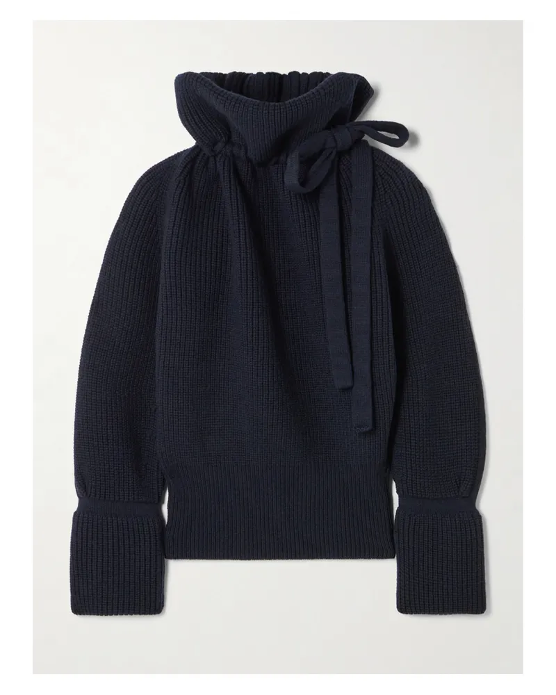 Dries van Noten Stehkragenpullover Aus Gerippter Wolle Mit Bändern - Blau Blau