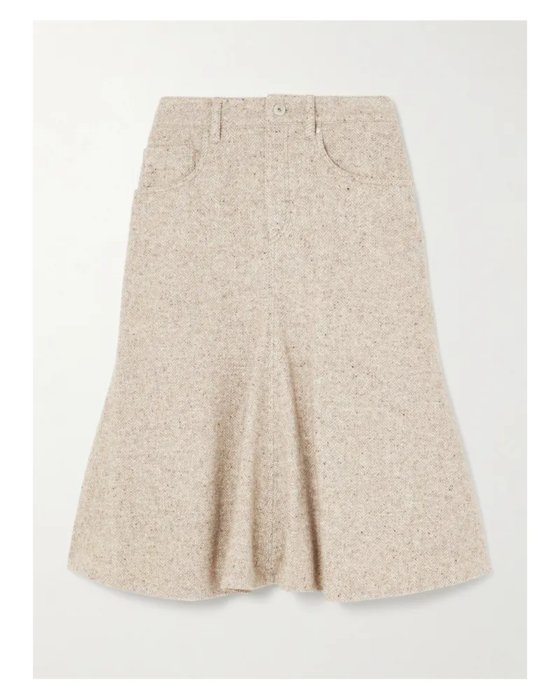 Brunello Cucinelli Herring Bone Wool-blend Midi Skirt - Neutrals Neutrals