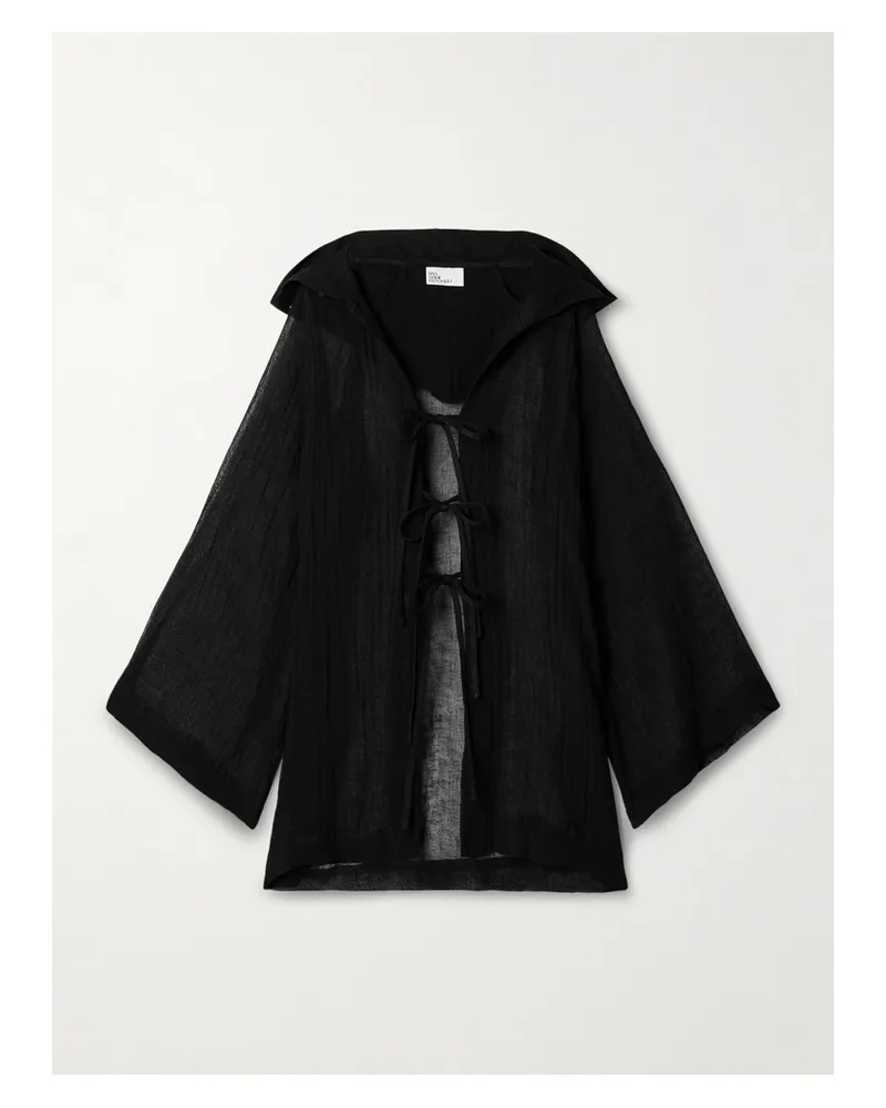 Lisa Marie Fernandez Hooded Crinkled Linen-blend Gauze Coverup - Black Black