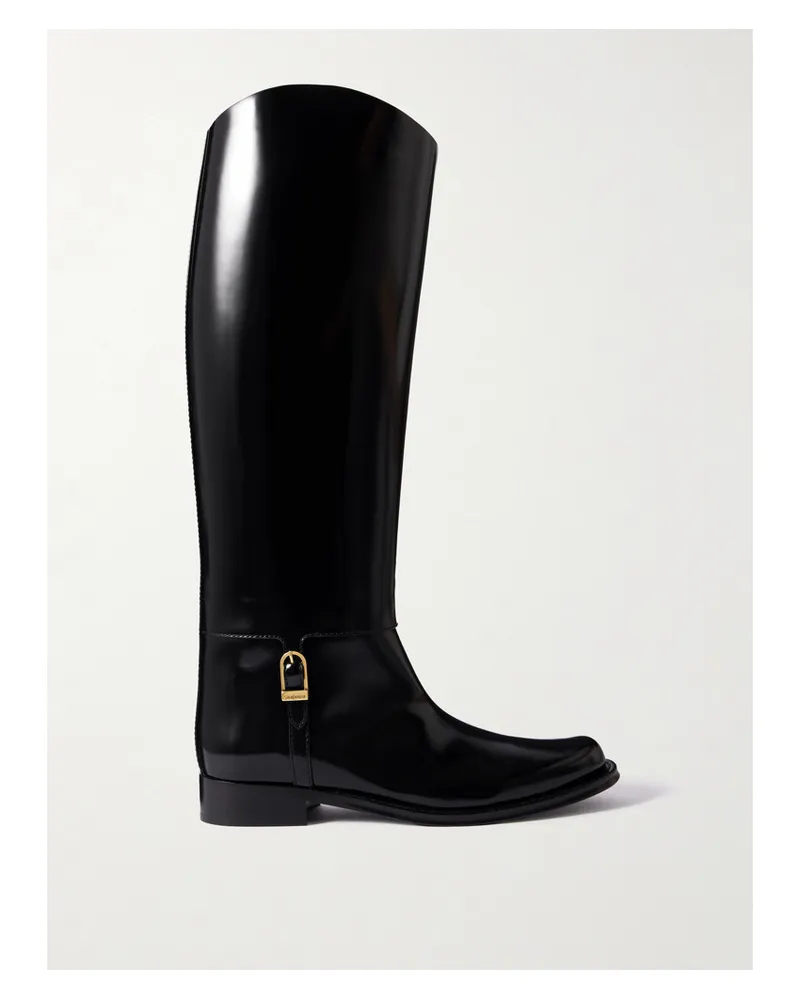 Saint Laurent Julia Kniehohe Stiefel Aus Leder Mit Schnalle - Schwarz Schwarz
