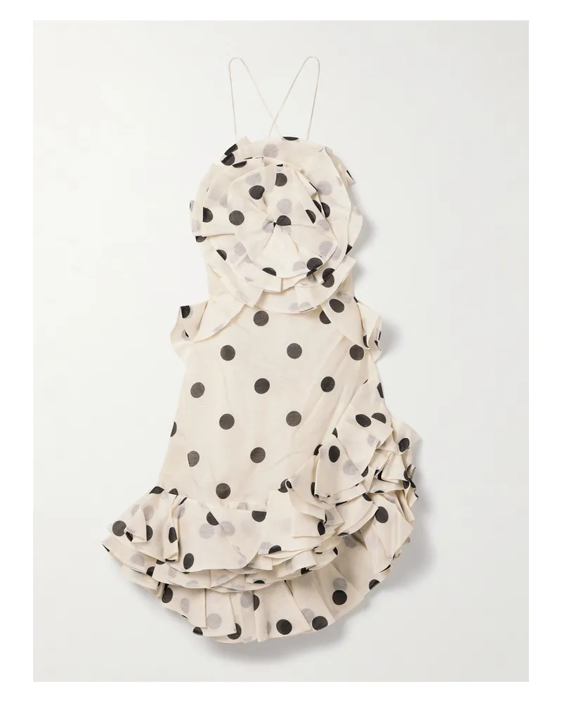 Zimmermann Crush Minikleid Aus Organza Aus Einer Leinen-seidenmischung Mit Polka-dots Und Volants - Creme Creme