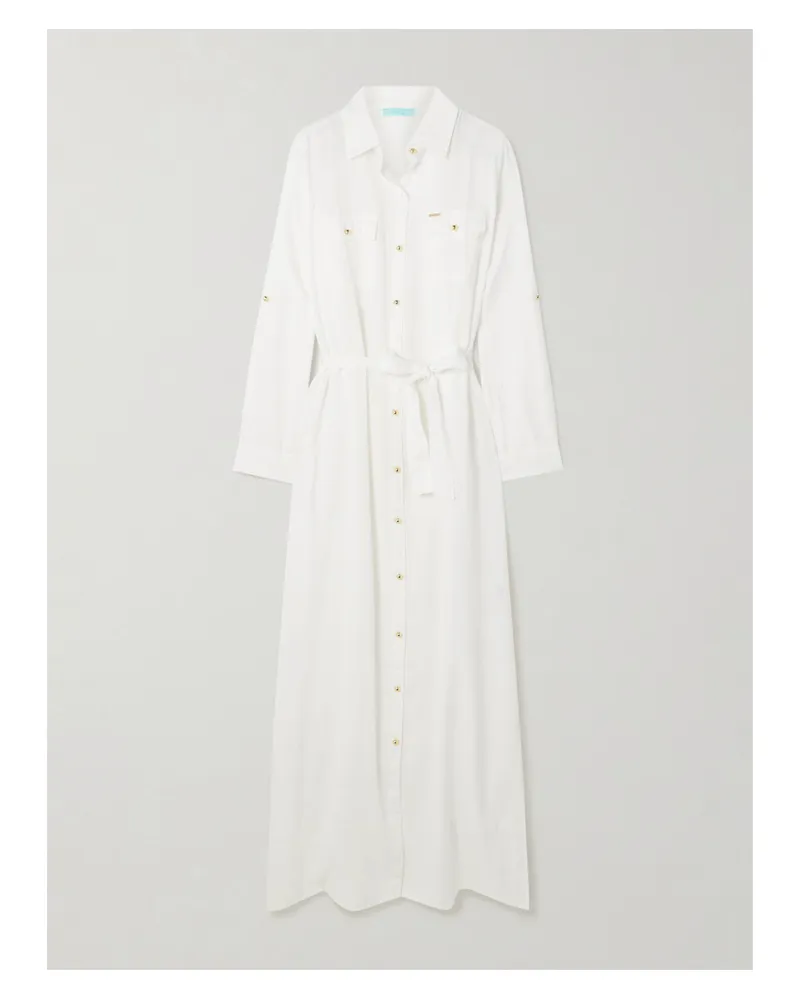 Melissa Odabash Darcy Maxi-hemdblusenkleid Aus Einer Baumwoll-leinenmischung Mit Bindegürtel - Weiß Weiß