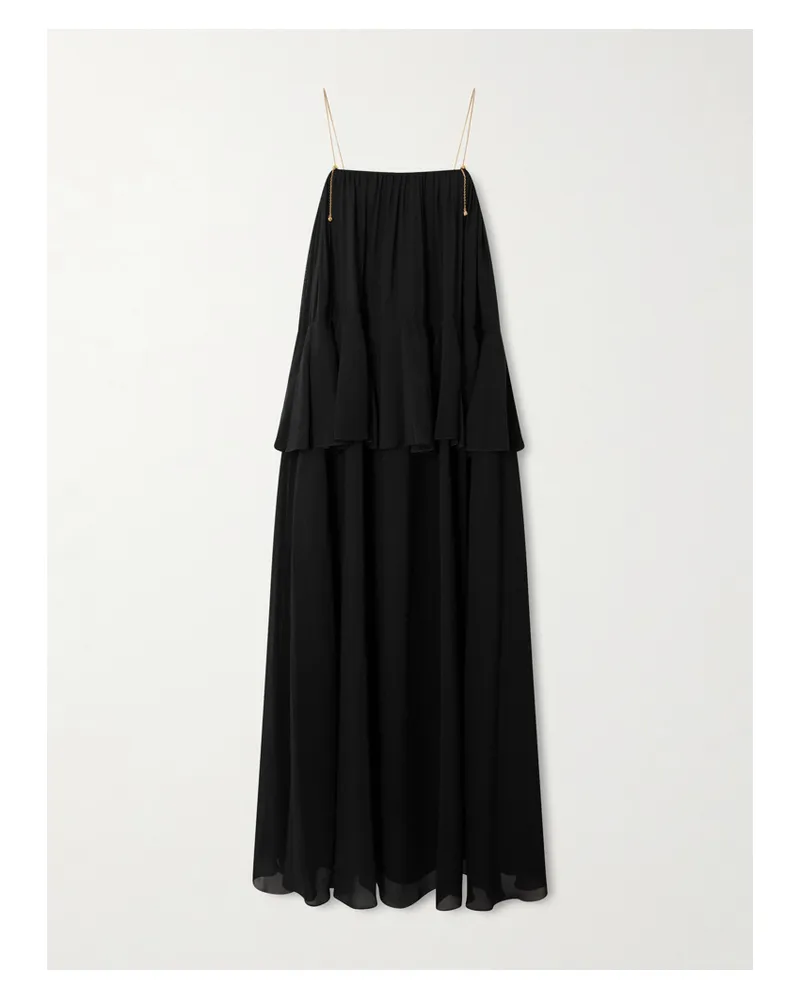Chloé Open-back Embellished Tiered Silk-georgette Maxi Dress - Black Black