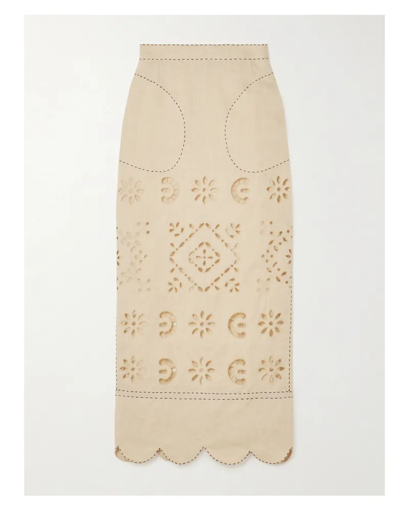 VITA KIN Orlando Scalloped Broderie Anglaise Linen Maxi Skirt - Neutrals Neutrals