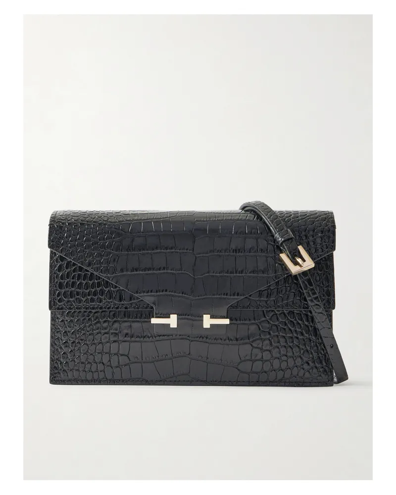 Tom Ford Croc-effect Patent-leather Shoulder Bag - Black Black