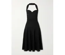 Ribbed Jersey Halterneck Midi Dress - Black