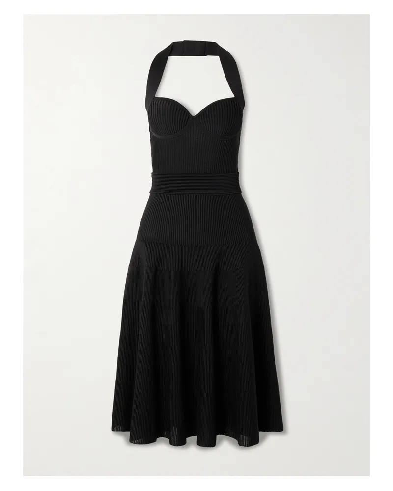 Balmain Ribbed Jersey Halterneck Midi Dress - Black Black