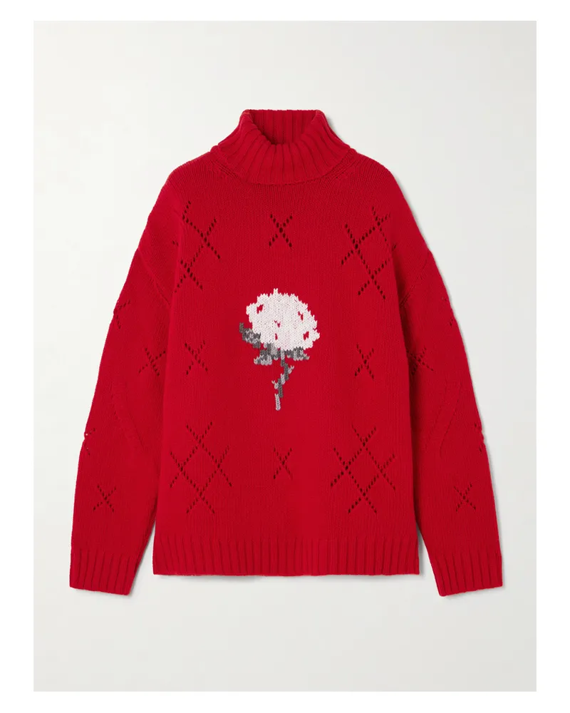 BERNADETTE Sharon Oversized Intarsia Pointelle-knit Wool-blend Turtleneck Sweater - Red Red