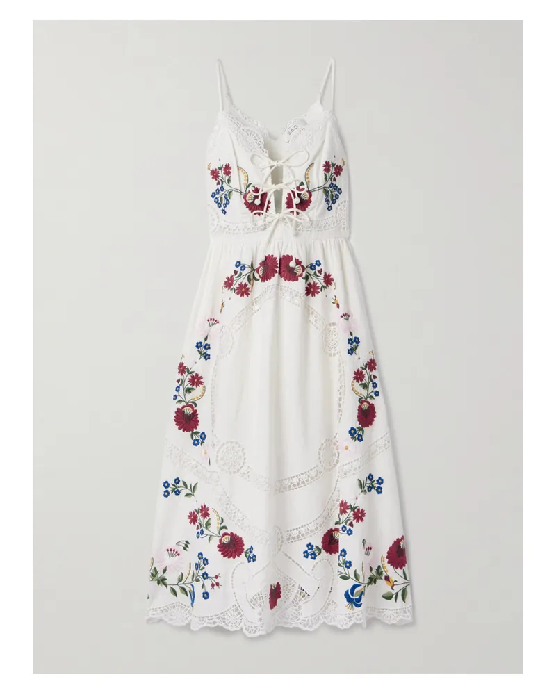 Sea Celia Midikleid Aus Einer Baumwoll-leinenmischung Mit Lochstickerei - Creme Creme