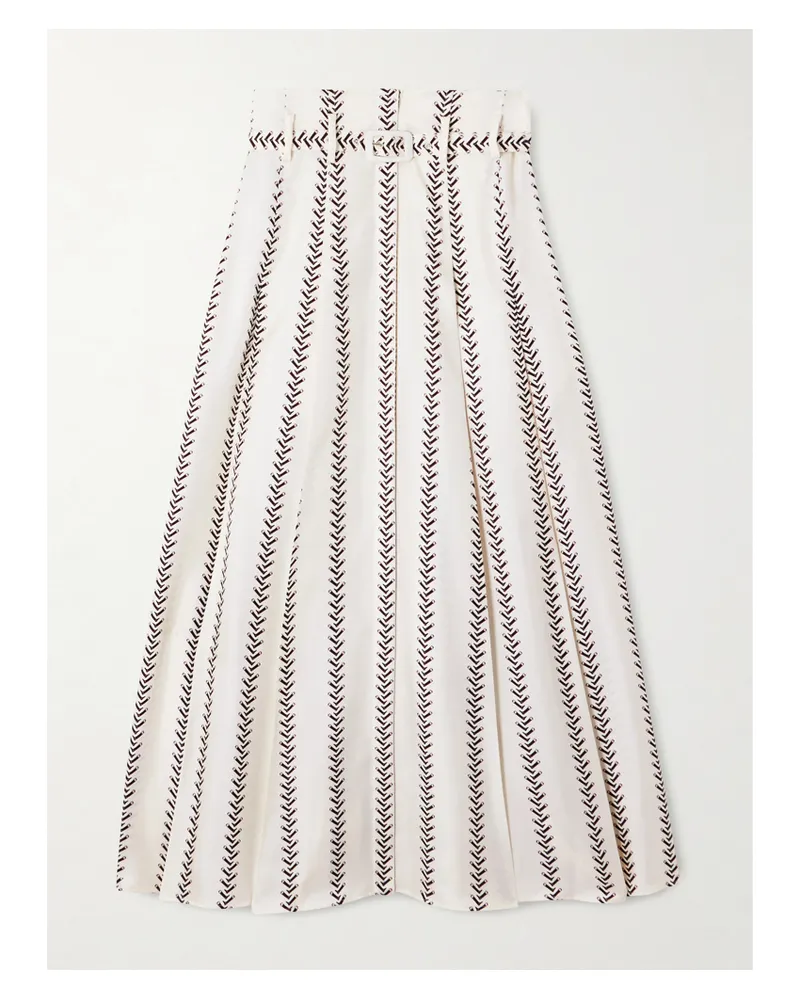 Gabriela Hearst Dugald Belted Pleated Printed Silk Midi Skirt - Ivory Ivory