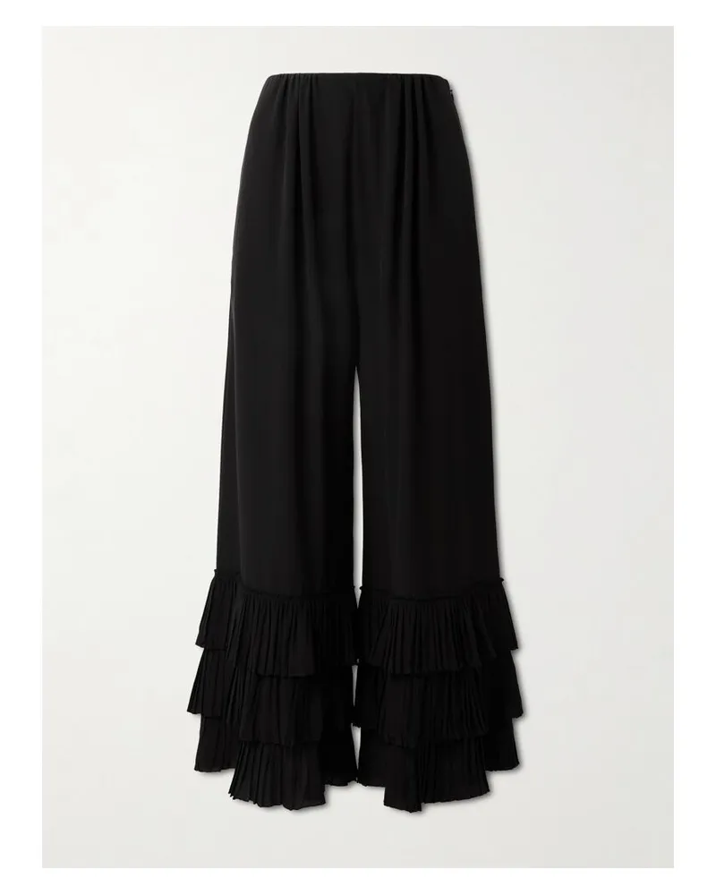 Chloé Hose Mit Weitem Bein Aus Crêpe De Chine Aus Seide Mit Rüschen - Schwarz Schwarz