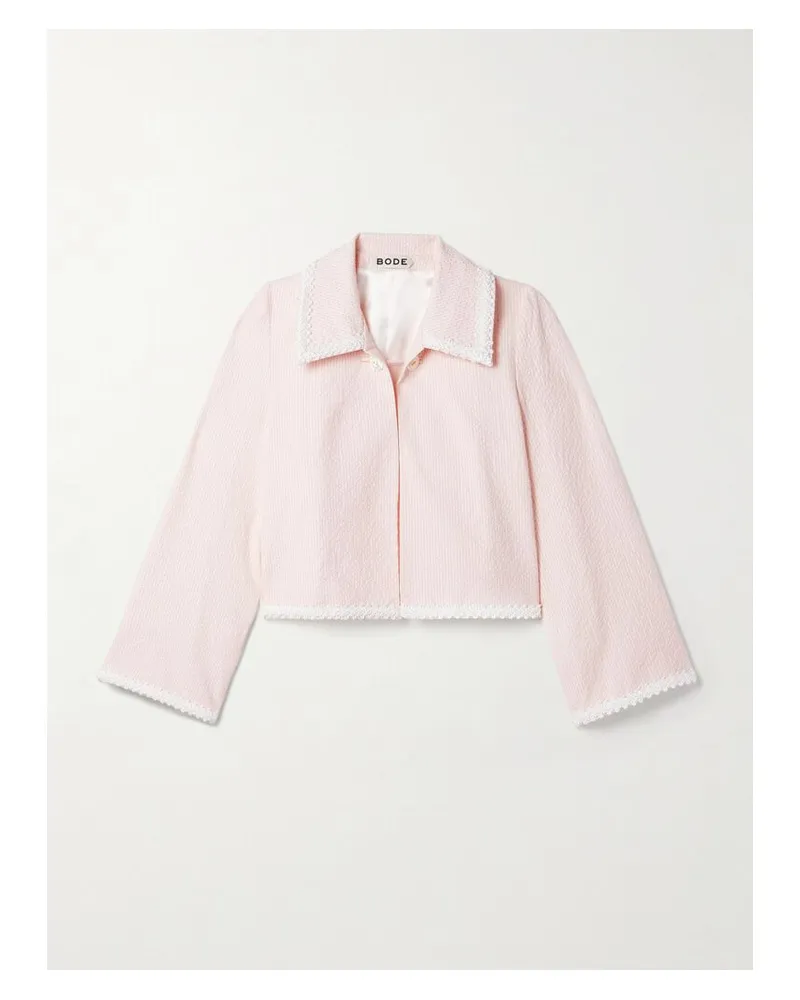 BODE Verkürzte Jacke Aus Gestreiftem Seersucker Aus Einer Baumwollmischung Mit Applikationen - Pink Pink