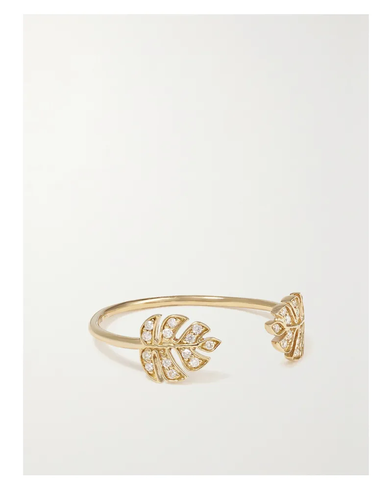 Sydney Evan Tiny Monstera Leaf Ring Aus 14 Karat Gold Mit Diamanten Gold