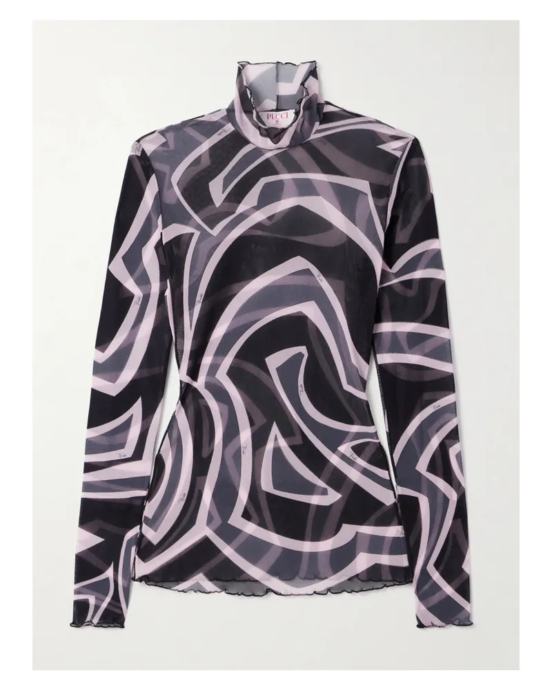 Emilio Pucci Printed Tulle Turtleneck Top - Multi Multi