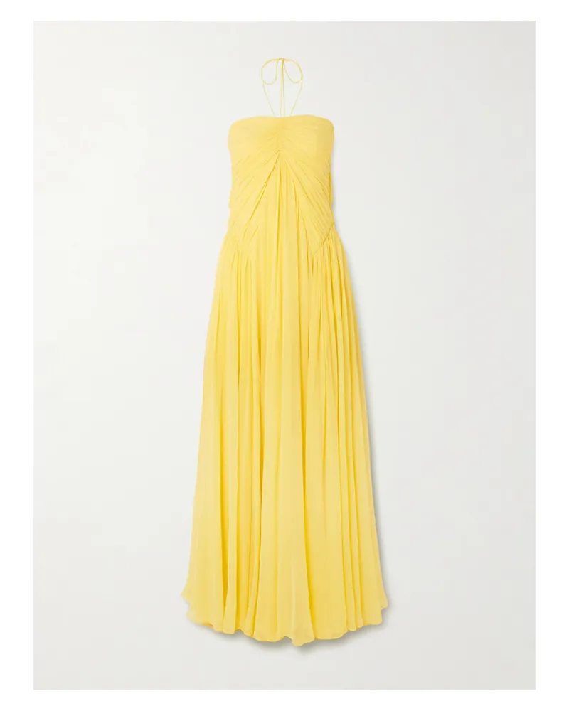 Cult Gaia Ritz Neckholder-midikleid Aus Seidenchiffon Mit Raffungen - Gelb Gelb