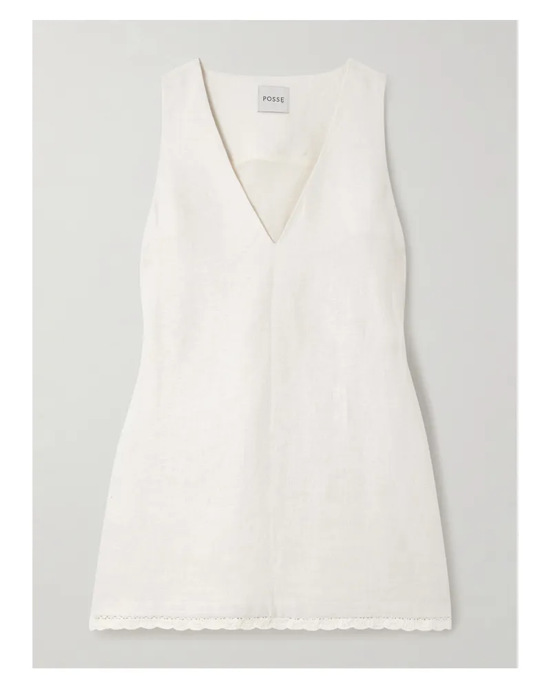 Posse Effi Minikleid Aus Leinen Mit Besatz Aus Häkelspitze - Creme Creme