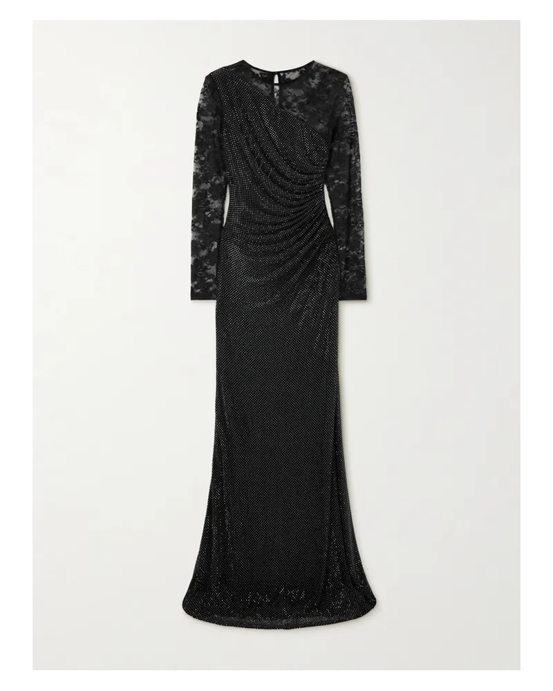 Self-Portrait Robe Aus Jersey Mit Kristallen Und Spitzenbesätzen - Schwarz Schwarz