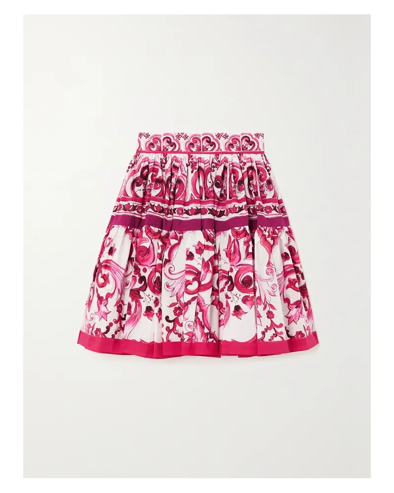 Dolce & Gabbana Maiolica Minirock Aus Bedruckter Baumwollpopeline Mit Falten - Pink Pink