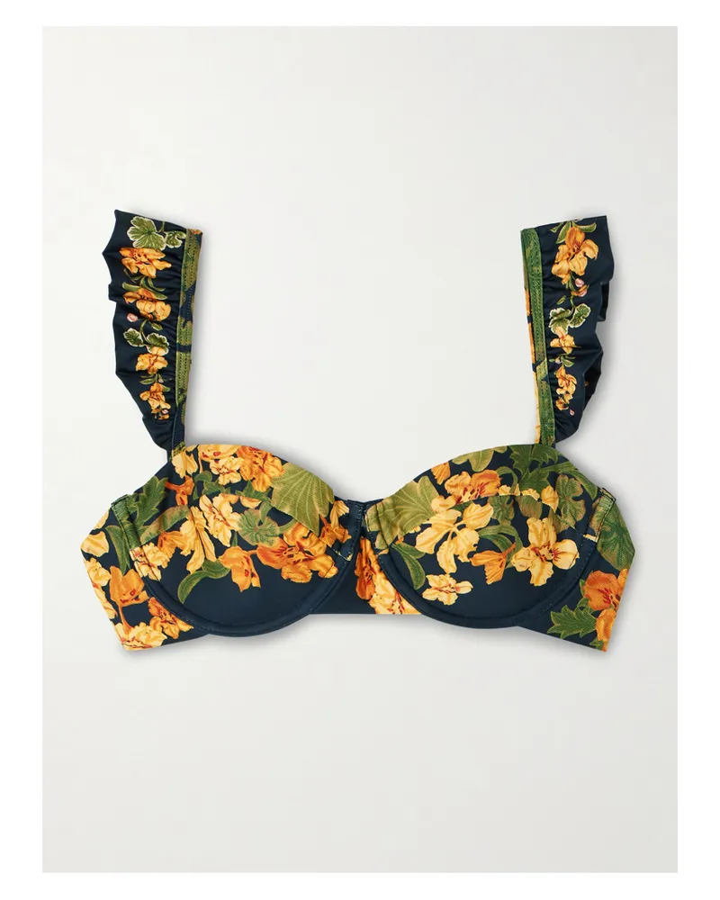 AGUA BENDITA Kiwi Cordillera Bikini-oberteil Aus Recyceltem Stretch-material Mit Blumenprint Und Rüschen - Mehrfarbig Mehrfarbig