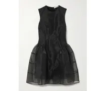 Claudie Gathered Paneled Organza And Satin Mini Dress - Black