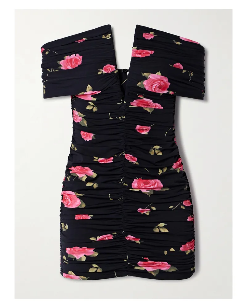 Magda Butrym Schulterfreies Minikleid Aus Stretch-jersey Mit Blumenprint Und Raffungen - Schwarz Schwarz