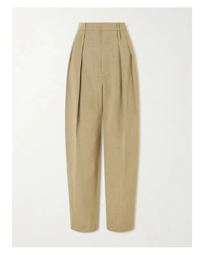 Bottega Veneta Cropped Pleated Woven Tapered Pants - Green Green