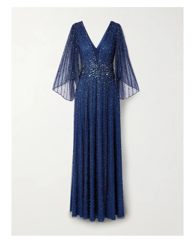 Jenny Packham Robe Aus Tüll Mit Kristallen Und Pailletten - Blau Blau