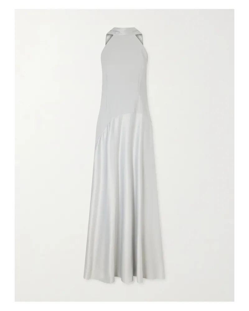 Solace London Cece Cape-effect Crepe And Satin Gown - Silver Silver